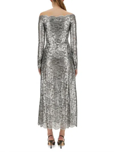 Rabanne Long Lace Dress In Metallic
