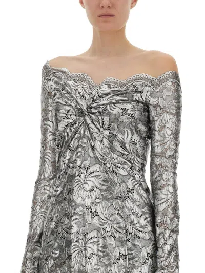 Rabanne Long Lace Dress In Metallic