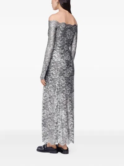 Rabanne Long Lace Dress In Metallic