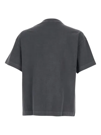 Palm Angels Grey Short-sleeved T-shirt With Artistic Logo Detail In Gray