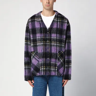 Palm Angels Over Shirt In Violet Check Wool In Brown
