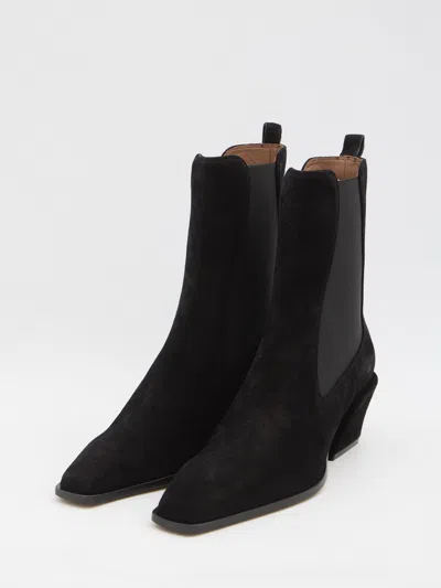 Paris Texas Ankle Boots In Black Calf Suede Leather In Black