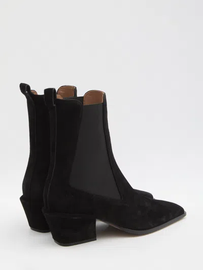 Paris Texas Ankle Boots In Black Calf Suede Leather In Black