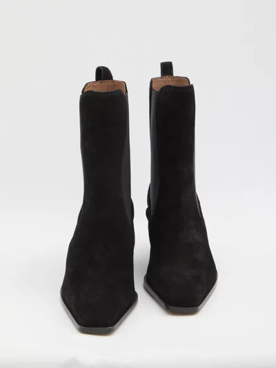 Paris Texas Ankle Boots In Black Calf Suede Leather In Black