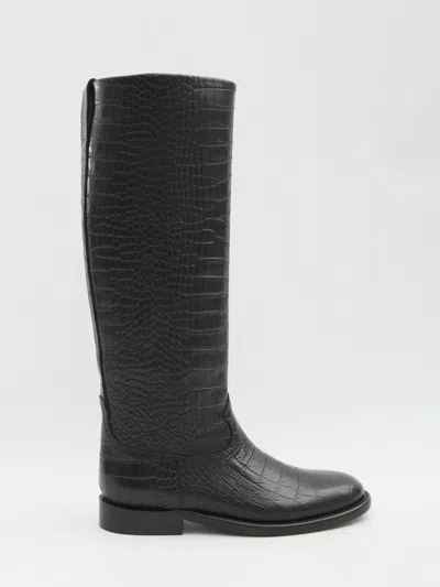 Paris Texas Montana Knee-high Boots In Croc-embossed Leather In Black