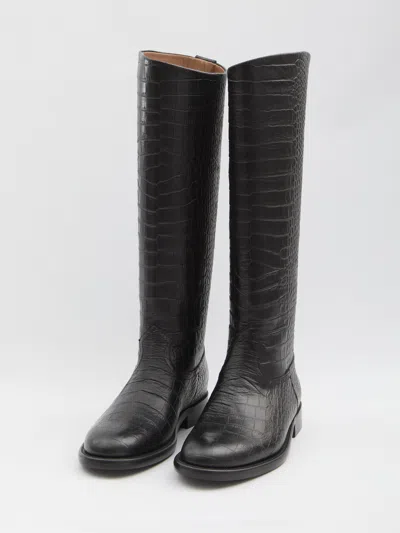Paris Texas Montana Knee-high Boots In Croc-embossed Leather In Black