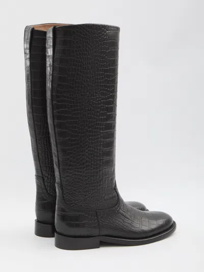 Paris Texas Montana Knee-high Boots In Croc-embossed Leather In Black