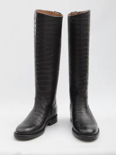 Paris Texas Montana Knee-high Boots In Croc-embossed Leather In Black