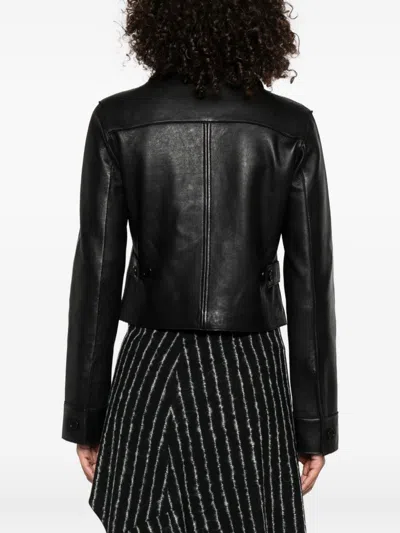 P.a.r.o.s.h Leather Jacket With Collared Neck And Flap Pockets In Black