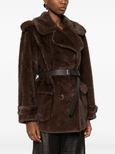 P.a.r.o.s.h Belted Double-breasted Coat In Brown