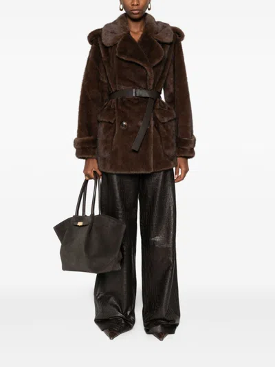 P.a.r.o.s.h Belted Double-breasted Coat In Brown