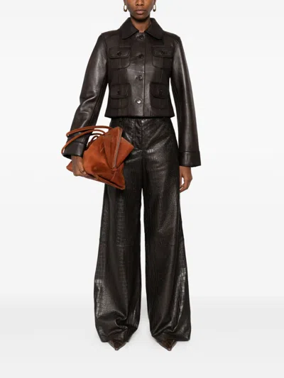P.a.r.o.s.h Collared Leather Jacket Long Sleeves Flap Pockets