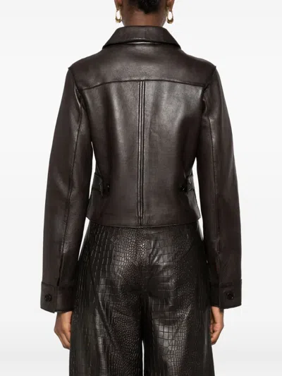 P.a.r.o.s.h Collared Leather Jacket Long Sleeves Flap Pockets