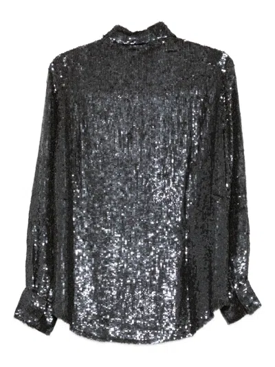 P.a.r.o.s.h Sequined Black Shirt With Classic Collar And Flap Pockets