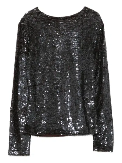P.a.r.o.s.h Long Sleeve Round Neck Sequin Top In Black