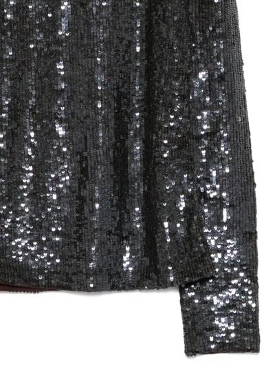 P.a.r.o.s.h Long Sleeve Round Neck Sequin Top In Black
