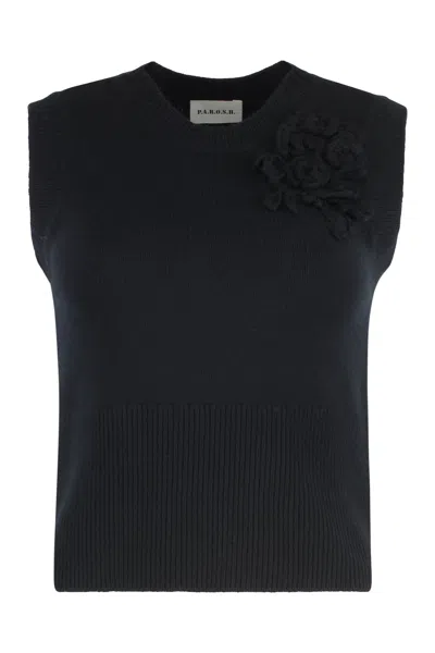 P.a.r.o.s.h Loira Flower-embellished Knitted Vest In Black