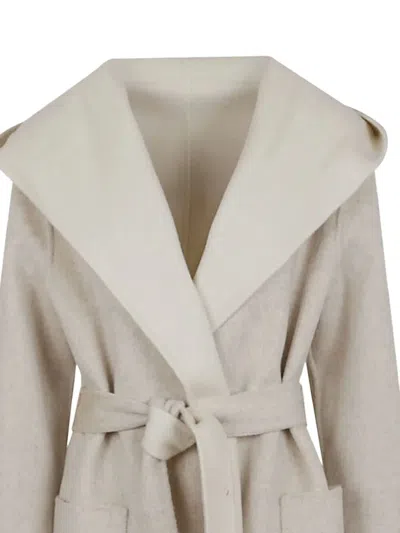 P.a.r.o.s.h Parosh Reversible Knee-length Wool Coat With Hood And Matching Belt In Neutral
