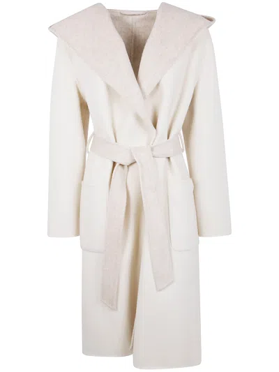 P.a.r.o.s.h Parosh Reversible Knee-length Wool Coat With Hood And Matching Belt In Neutral