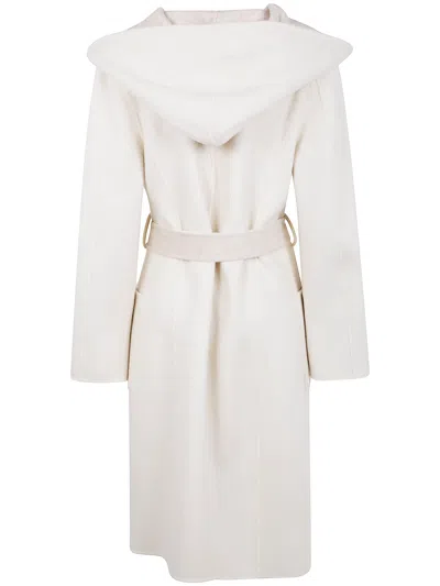 P.a.r.o.s.h Parosh Reversible Knee-length Wool Coat With Hood And Matching Belt In Neutral