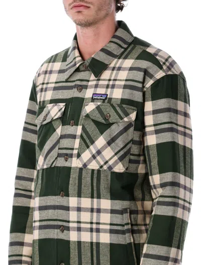 Patagonia Lightweight Insulated Flannel Mid-layer Jacket In Green
