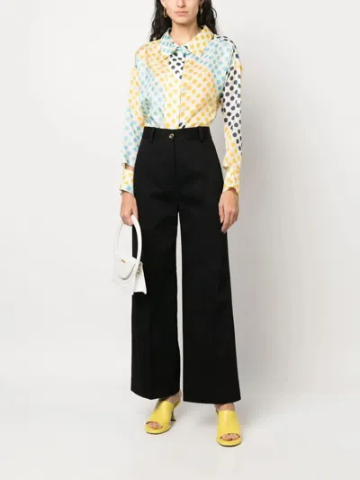 Patou Wide Leg High Waist Trousers With Belt Loops In Black