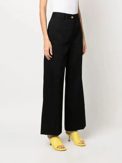 Patou Wide Leg High Waist Trousers With Belt Loops In Black