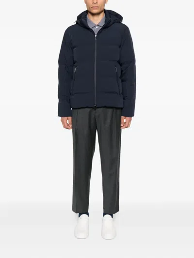 Paul & Shark Quilted Hooded Jacket With Side Zip Pockets In Blue