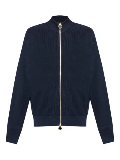 Paul & Shark Ribbed Zip-up High-neck Cardigan Clothing In Blue