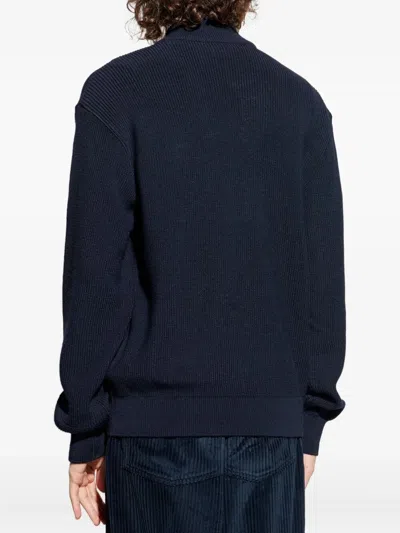 Paul & Shark Ribbed Zip-up High-neck Cardigan Clothing In Blue