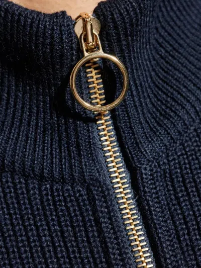 Paul & Shark Ribbed Zip-up High-neck Cardigan Clothing In Blue