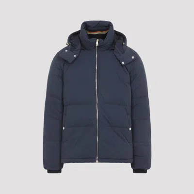 Paul Smith Hooded Navy Blue Polyamide Jacket In Blue