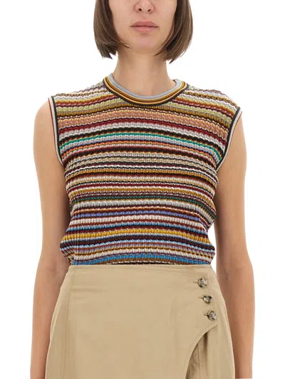 Paul Smith Signature Stripe Knit Vest In Brown