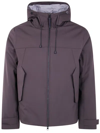 People Of Shibuya Hooded Logo-plaque Jacket In Brown