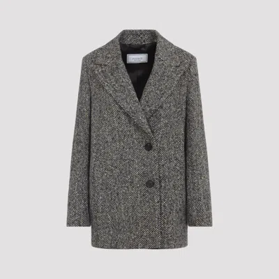 Peserico Textured Herringbone Mid-length Coat With Notched Lapel In Gray
