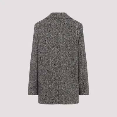 Peserico Textured Herringbone Mid-length Coat With Notched Lapel In Gray