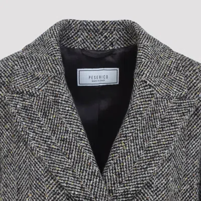Peserico Textured Herringbone Mid-length Coat With Notched Lapel In Gray