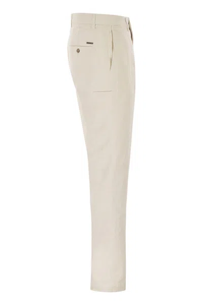 Peserico Chino Trousers In Stretch Cotton Gabardine In White