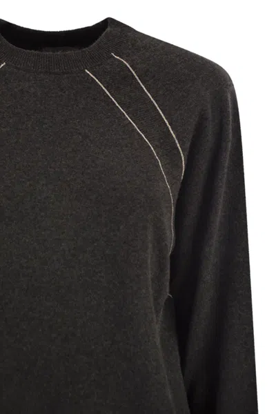 Peserico Crew Neck Jumper With Bright Details In Gray