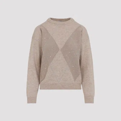 Peserico Argyle Knit Sweater With Sparkling Embellishments In Pink