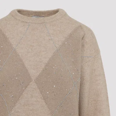 Peserico Argyle Knit Sweater With Sparkling Embellishments In Pink