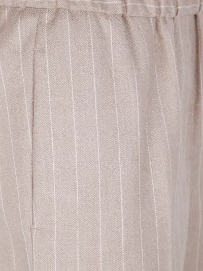 Peserico Elastic Waisted Pinstriped Lurex Flanell Trousers In Neutral
