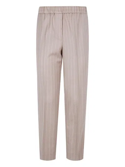 Peserico Elastic Waisted Pinstriped Lurex Flanell Trousers In Neutral