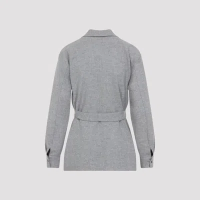 Peserico Light Grey Wool Blend Shirt With Classic Collar And Waist Belt In Gray