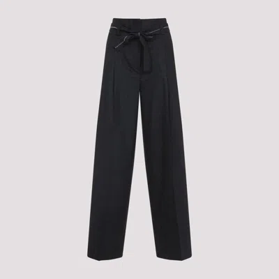 Peserico High-waisted Wide-leg Trousers With Self-tie Belt In Black