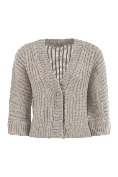 Peserico Wool And Alpaca Mesh Cardigan In Gray