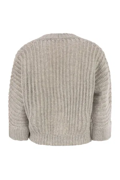 Peserico Wool And Alpaca Mesh Cardigan In Gray