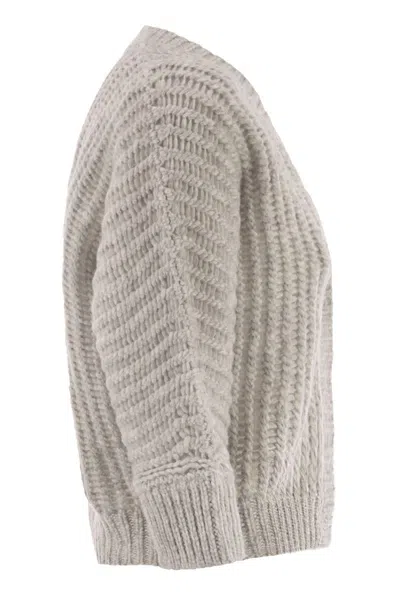 Peserico Wool And Alpaca Mesh Cardigan In Gray