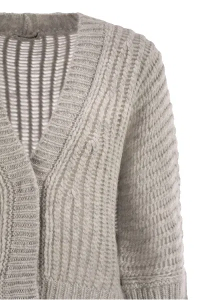 Peserico Wool And Alpaca Mesh Cardigan In Gray