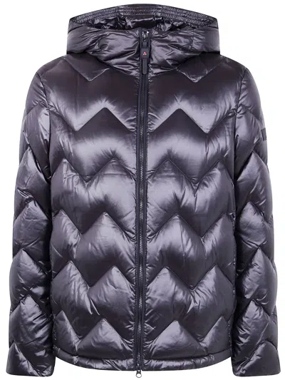 Peuterey Chevron Quilted Puffer Jacket With Hood In Blue